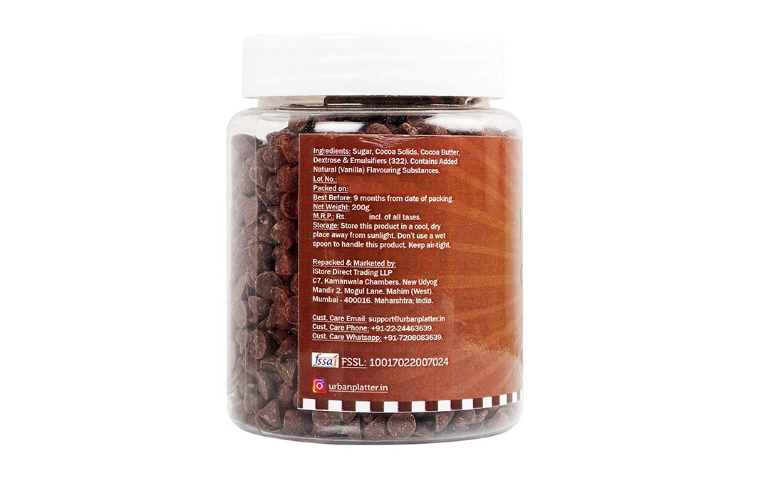 Urban Platter Dark Chocolate Chips    Plastic Jar  200 grams